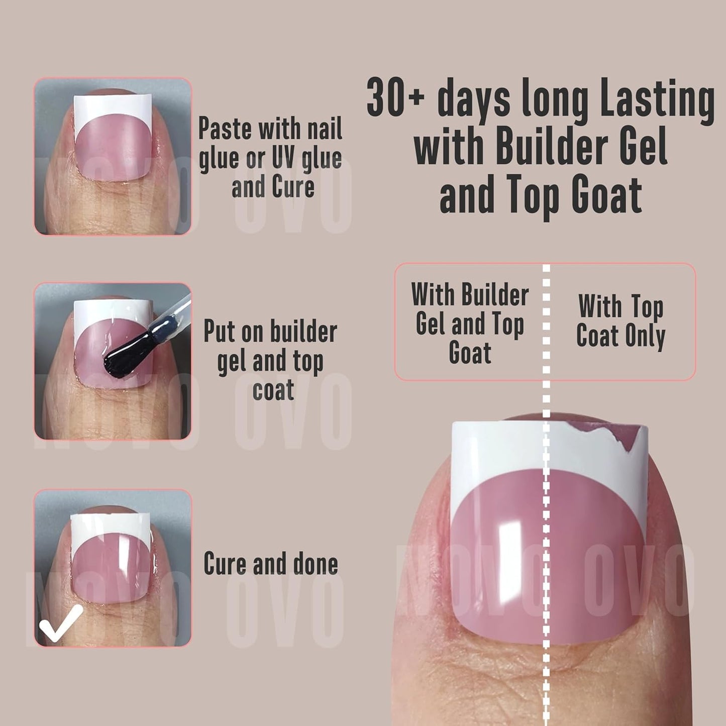 NOVO OVO French Tip Toe Nail Tips 8 MIXED SUMMER COLOR, Sharp Square Soft Gel False Toenail Extension, Need Builder Gel & Top Co