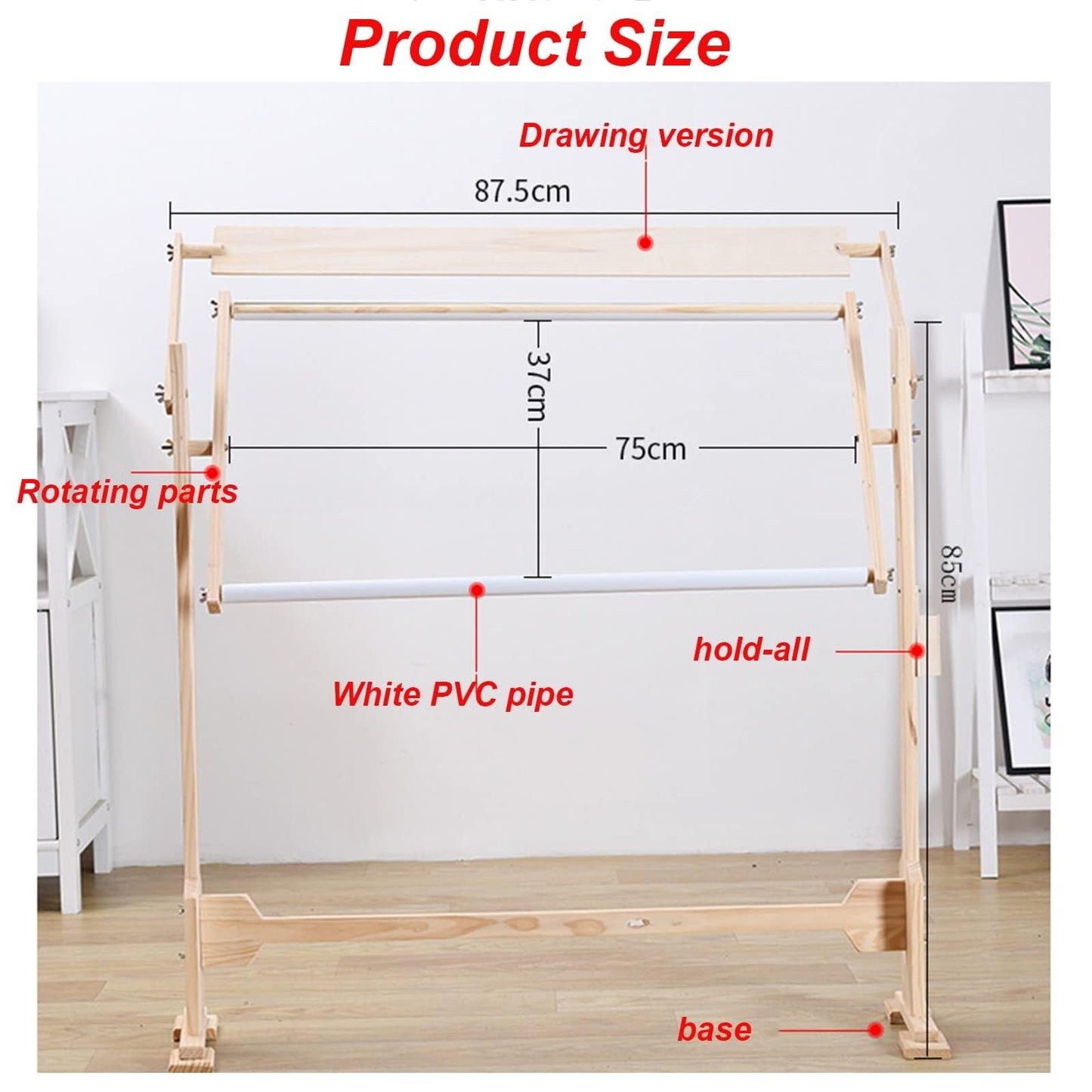Adjustable Embroidery Stand, 360° Rotating Wooden Cross Stitch Floor Stand, PVC Tube Scroll Frame Holder