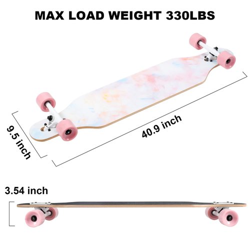 TLHB Longboard Skateboard, 41 Inch Drop Through Longboard Complete 9-Ply Nature Maple Premium Cruiser Long Board for Adults, Teens and Kids - High-Speed Bearings & T-Tool-Pink