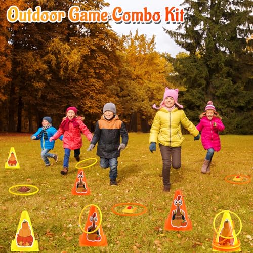 4 in 1 Fall Festival Thanksgiving Party Games with Ring Toss, Plastic Cones, Bean Bags, 3-Legged Race Bands, Thanksgiving ...
