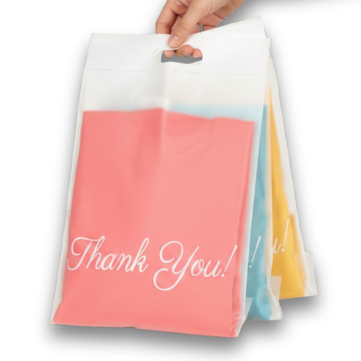 Donyson Frosted T-shirt Bags 10x13, 100 Shipping Bags for Clothes, Thank You Poly Mailers, Envelope Mailers for Small Business, Shipping Envelopes with Handle