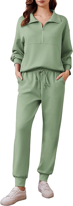 PINSPARK 2 Piece Sets for Women 2025 Fall Travel Outfits Long Sleeve Tracksuit Joggers Sets Half Zip Sweatsuit Matching Set