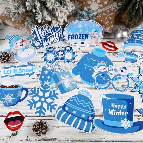 MOUNTCLIM 31 PCS Snowflake Photo Booth Props Winter Snowman Photo Props Winter Wonderland Party Decorations for Xmas Holid...