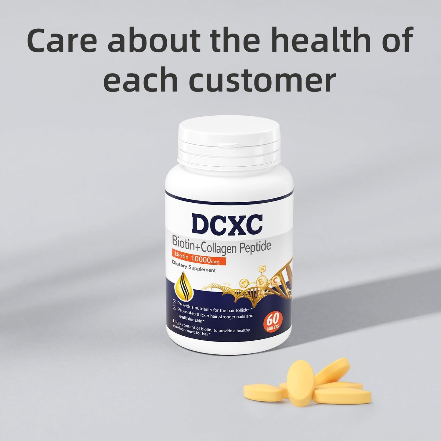 DCXC Biotin Collagen Supplement,Supports Healthy Hair, Skin and Nails, Biotin Collagen Peptide,60 Tablets, One Bottle