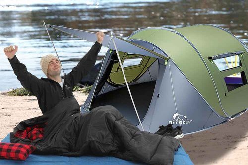 Orrstar Pop Up Tents for Camping 4 Person Waterproof Pop Up Tent Easy Up Setup Camping Tent 4 People 2 Big Doors Instant Tent Family Tent Popup-4P-4Z-Green