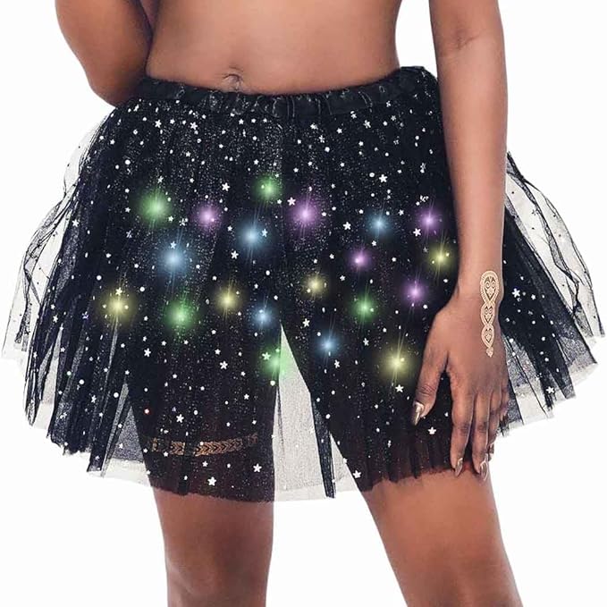 DRESBE Light Up Tutu Skirt Glow Party Tutus Christmas Xmas New Year's Eve Neon LED Tulle Tutu for Women