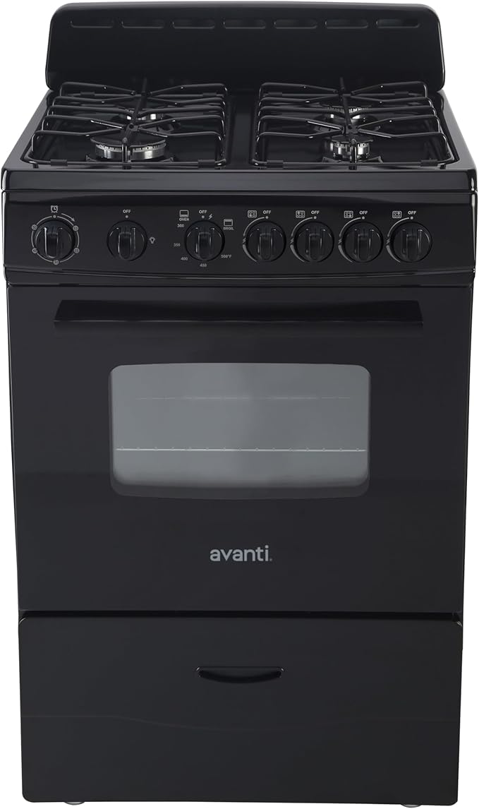 Avanti Gas Range Oven, Compact Freestanding Design, 4 Sealed Burners with Electronic Ignition, 2.6 Cu.Ft. Capacity Feature...