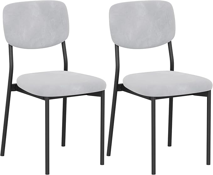 Einhomn Upholstered Dining Chairs Set of 2, Stackable Modern Dining Room Chairs, Kitchen Chairs w/Soft Velvet Backrest & Sturdy Metal Legs for Restaurant, Living Room, Light Grey