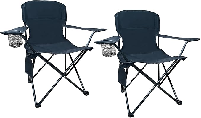 SAILARY 2PCS Folding Outdoor Beach Camp Chair with Cup Holder, Storage Pocket, Waterproof Bag Outdoor Arm Chair, Supports ...