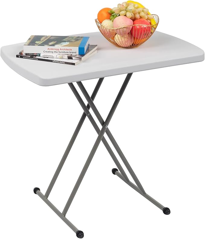 VINGLI Small Adjustable Folding Table, 13.8 in-28 in Height Personal Laptop TV Tray, HDPE Plastic Top with Steel Frame, 30...