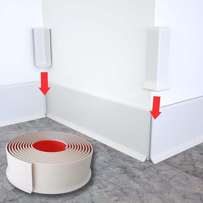 GAMZAU Baseboard Corner Blocks 4inch Height, Self Adhesive 3 Inside + 3 Outside Corners-Connector Between The Cove Base Wall Base Rubber Moulding Trim, Perfect Match for Our S100 Baseboard(White)
