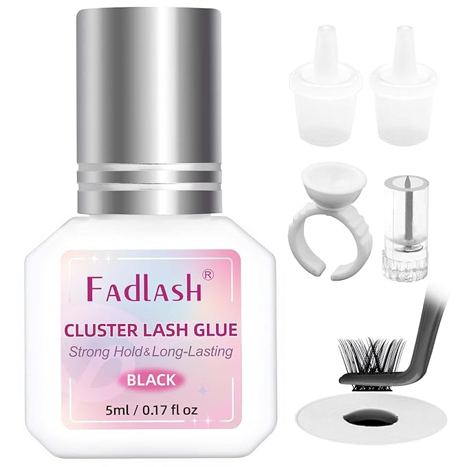 FADLASH Lash Cluster Glue Black Eyelash Glue for DIY Lash Extensions Waterproof 2-3s Fast Drying 2 Weeks Retention Long-Lasting at Home (5ml)