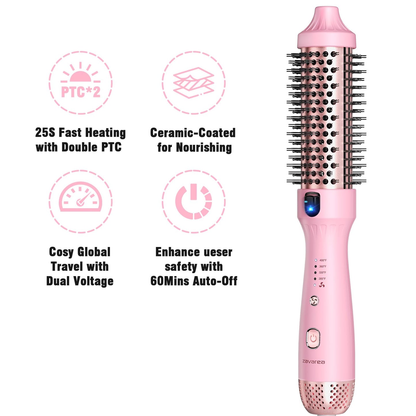 Thermal Brush for Blowout Look, Zavarea CarePro 1.5 Inch Negative Ion Thermal Brush, Heated Styling Tool with Cool-Air Tech for