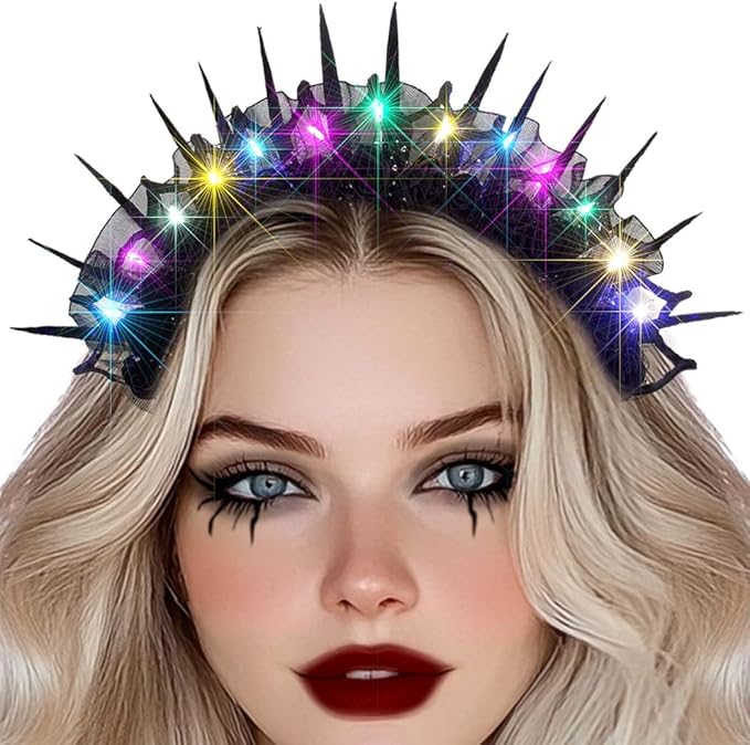Uranian Ligth Up Halloween Headbands Gothic Black Flower Crowns LED Halloween Hair Accessories for Women