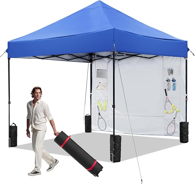 Blue 10x10 FT Pop Up Canopy Tent with 1 Sidewall, Heavy Duty Canopy for Outdoor, Commercial Instant Gazebos, for Party, Pa...
