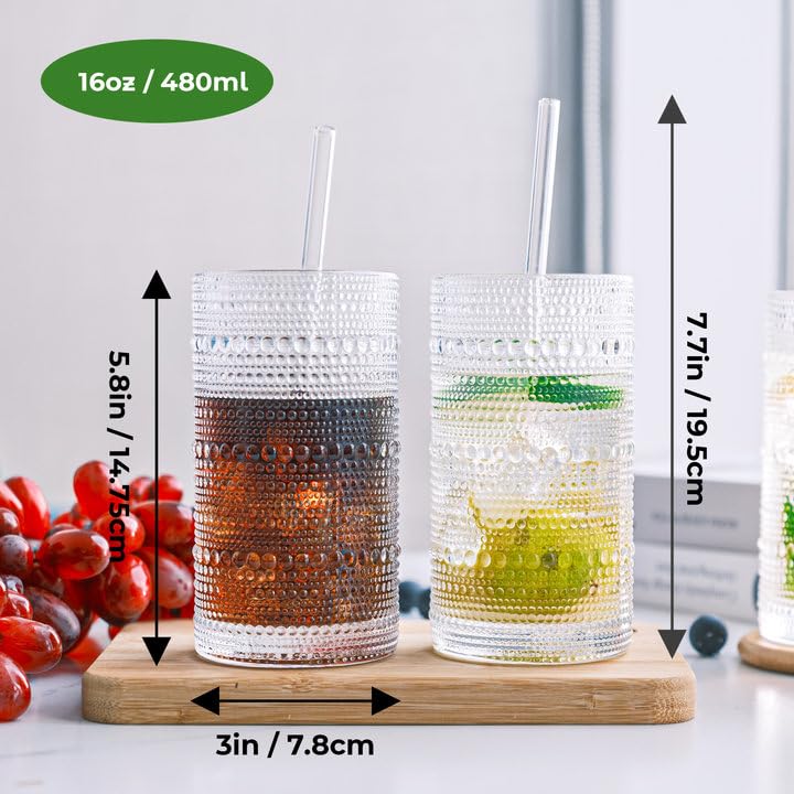 Hobnail Drinking Glasses Vintage Glassware SetVintage Glassware Set (6CLEAR-ADD STRAWS)