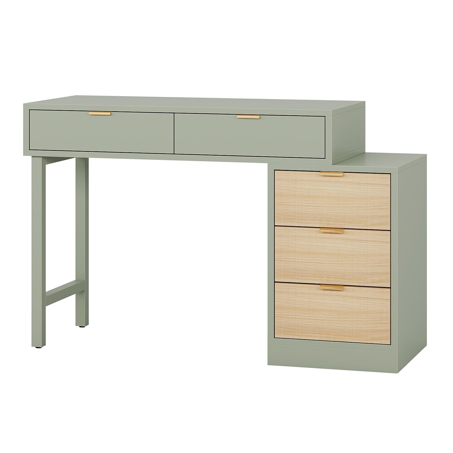 Tribesigns Computer Desk with 5 Drawers, Reversible Small Modern Writing Desk with Storage, Wooden Study Table Office Workstation for Home Office, Small Spaces, Mint Green
