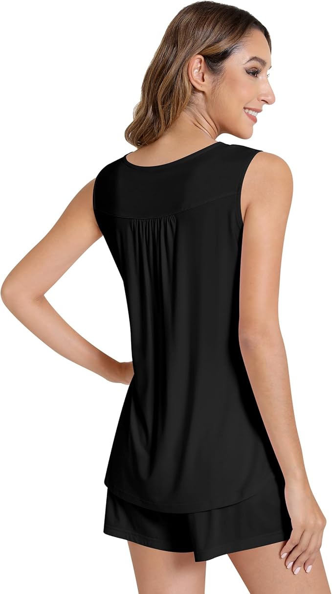 NACHILA Pajamas for Women-Viscose from Bamboo, Ribbed Racerback Tank Top Sexy Split Shorts Pajama Sets Cooling Sleep Cami Pjs