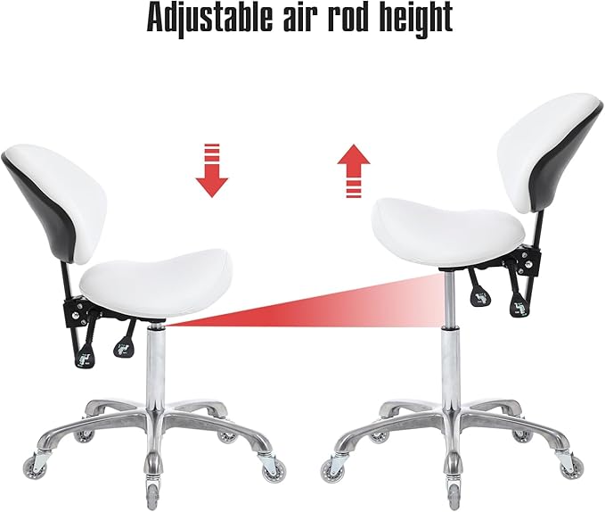 FRNIAMC Hydraulic Saddle Rolling Adjustable, Heavy-Duty (350 lbs) Stool Chair for Beauty Salon Massage Dental Clinic Home Office Use(White, Updated to Soft Wheels)