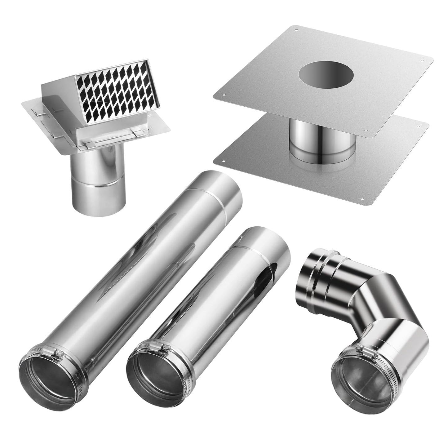 GASLAND 3" Stainless Steel Vent Pipe Kit for Gas Tankless Water Heaters, Includes 3" Termination Hood,3" x 90 Degree Elbow, 3"x 1' Vent Pipe,3" x 1.5' Vent Pipe and 3" Wall Thimble