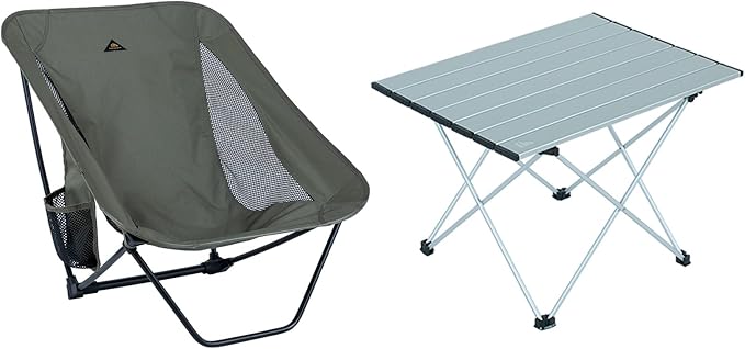 iClimb 1 Folding Table and 1 Low Folding Chair Bundle, Ultralight Compact for Adults Outdoor Backpacking Camping Hiking Be...