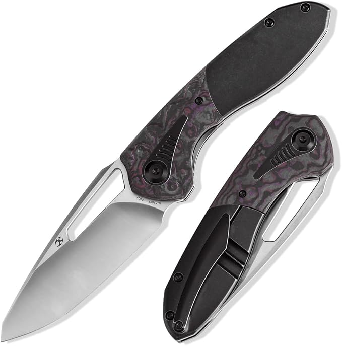 KANSEPT Thoth Camping Pocket Knives for Men 8.05in Folding Knives with 3.43in Satin CPM 20CV Material and Blackwash Titani...