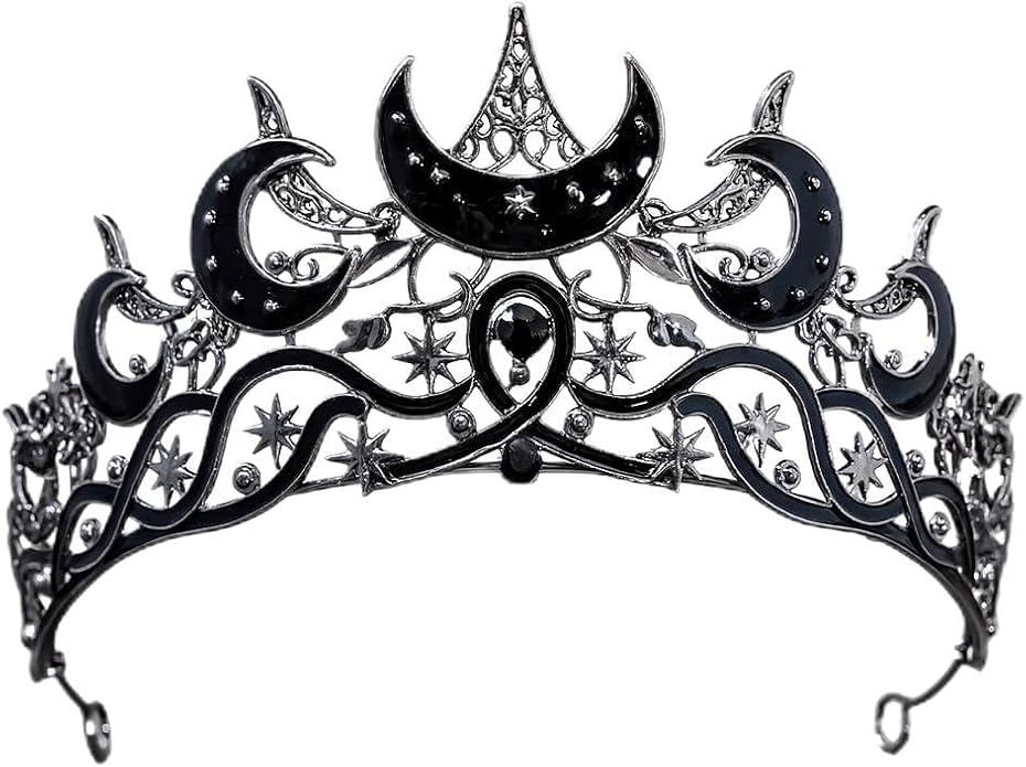 Celestial Queen Rhinestone Crown for Women, Gothic Moon and Star Tiara Headpiece, Royal Adult Cosplay & Bridal Wedding Hai...