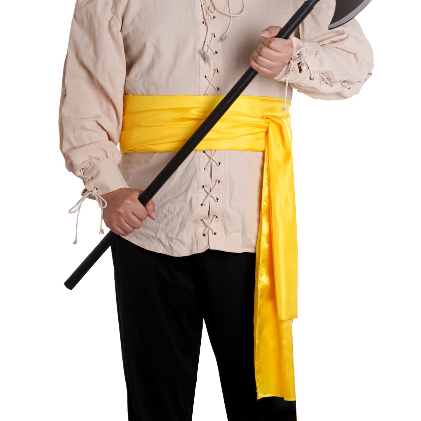 Dxhycc Satin Pirate Sash Medieval Renaissance Large Sash Belt Halloween Costume Waist Belt, Golden Yellow