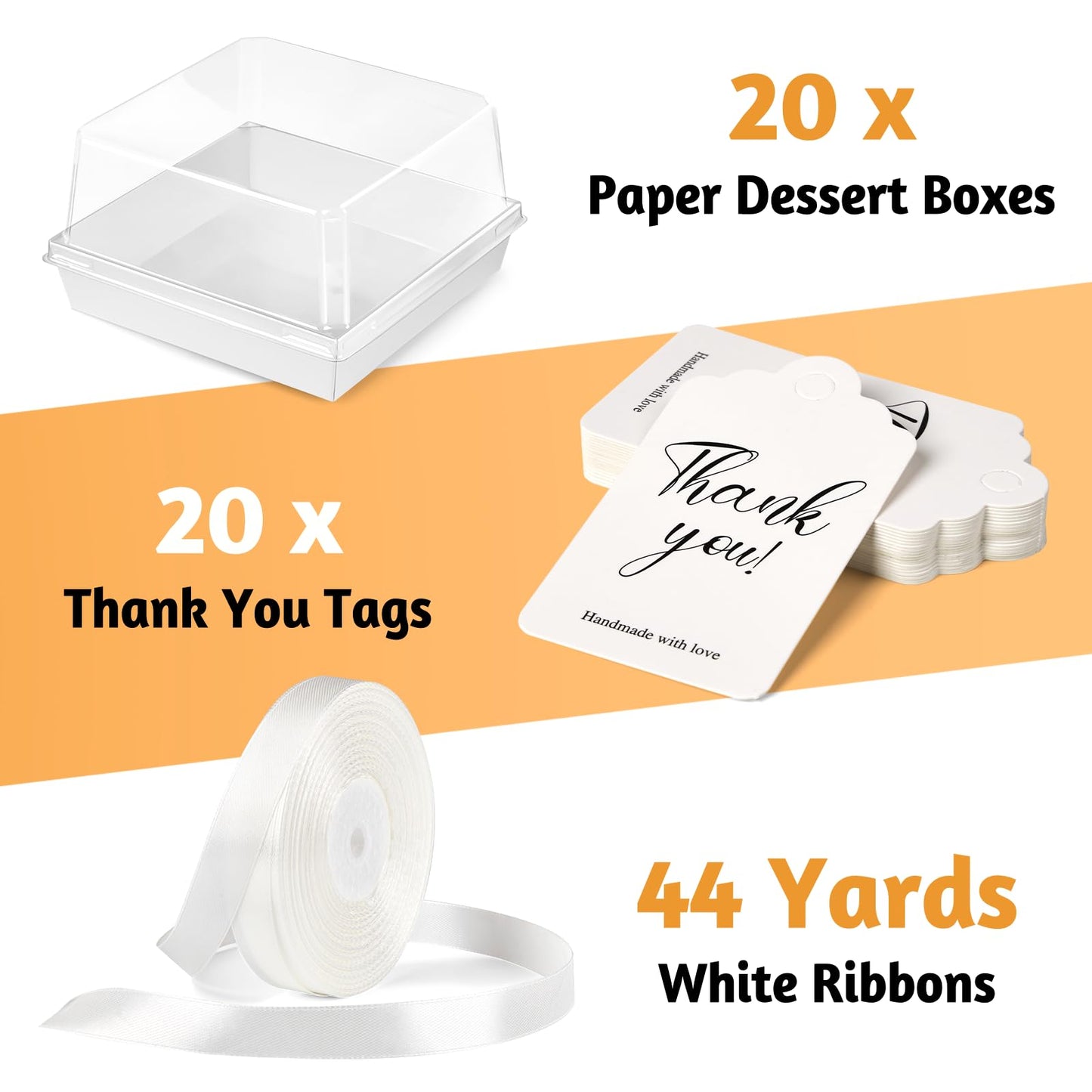 ZORRITA 7 x 7 x 4 Inches Paper Cake Boxes with Clear Lids, 20 Pack Disposable Charcuterie Boxes Square Food Containers for 4-6 Inch Cake, Dessert, Pie, Cupcake, Bakery (White)