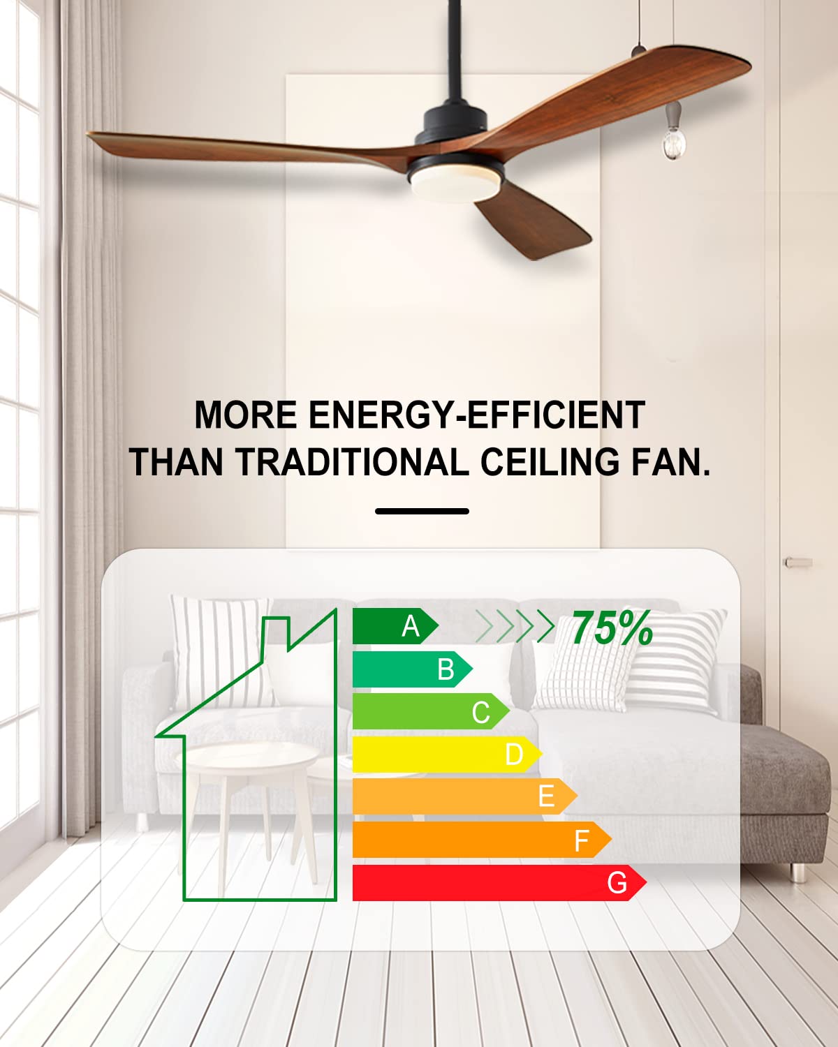 Chriari Modern Ceiling Fans with Lights, 3 Wood Fan Blades, 52" Black with Remote Control, Noiseless Reversible DC Motor for Bedroom/Living Room/Study/Patio