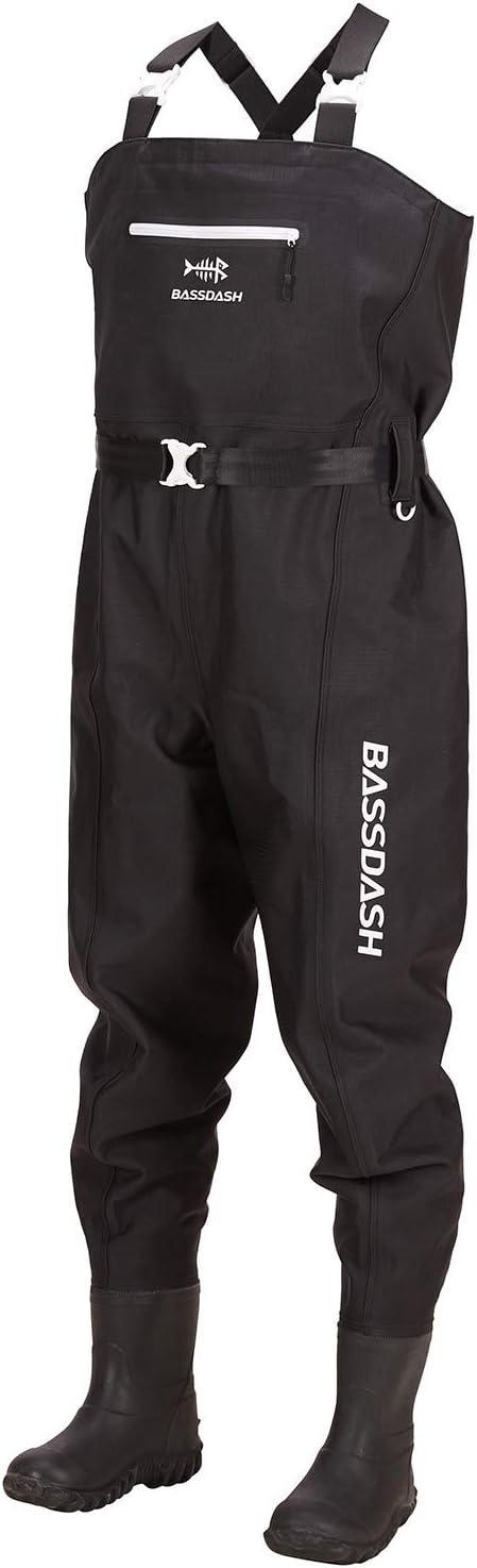 BASSDASH 3D Boot Foot Game Wader Ultra High Strength Black Plaid Nylon PVC Fishing Hunting Chest Waders for Men