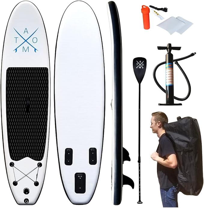 Atom Surf – 10’ 6” Inflatable Stand Up Paddle Board Package with SUP Accessories & Carry Bag for Youth & Adults
