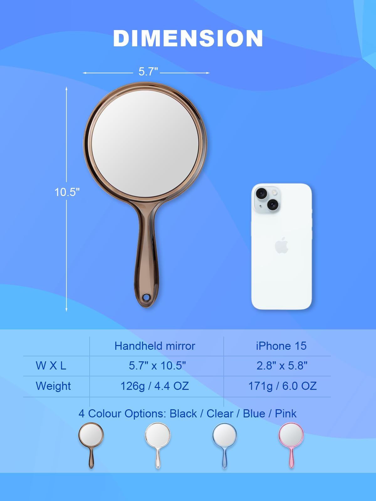 Macaki Handheld Mirror with Handle, 10.5 x 5.7 inches, Double-Sided 1X/5X Magnification Travel Makeup Mirror for Women,Black