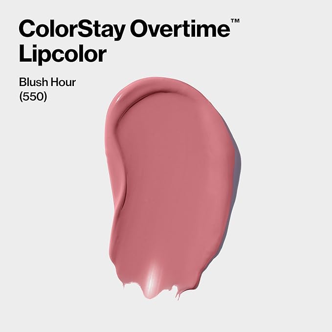 Revlon Liquid Lipstick with Clear Lip Gloss, ColorStay Overtime Lipcolor, Stocking Stuffer for Women, 550 Blush Hour, 0.07 fl oz