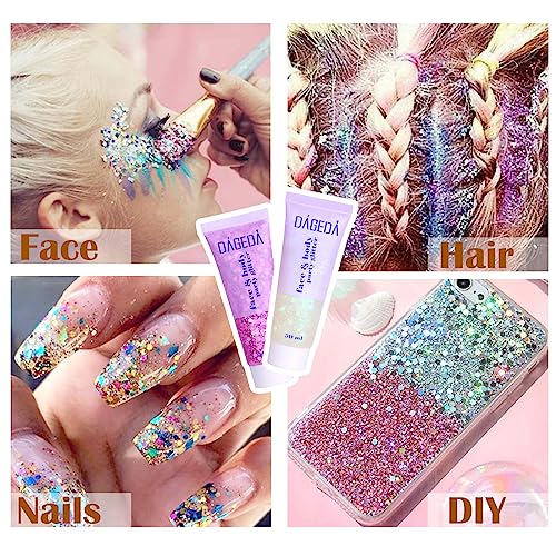 DAGEDA Body Glitter Gel, Face Glitter Body Gel Sequins Shimmer Liquid Eyeshadow, Chunky Glitter for Face Hair Nails, Holog...