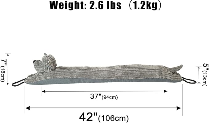 Marwood Under Door Draft Stopper Decorative Wind Stopper 42 inch for Door & Window, Weighted Animal Air Draft Stopper Snake Noise Blocker for Bottom of Door with Hanging Loops - Grey Dog