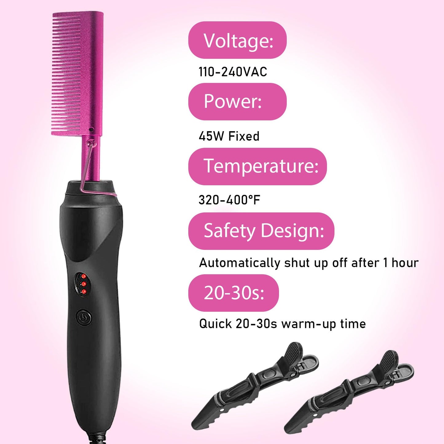 Hot Comb Hair Straightener for Natural Black Hair and Lace Front Wigs - Electric Heat Pressing Comb Set With Lace Melting Spray