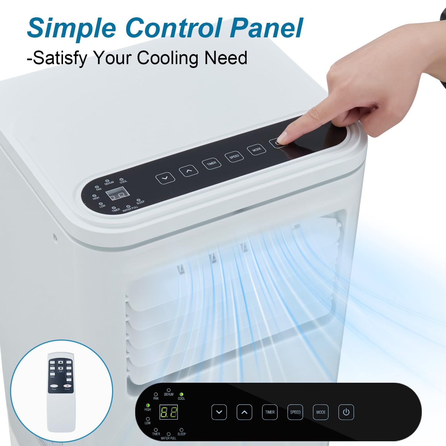 10,000 BTU Portable Air Conditioners, 4-in-1 Modes Up to 450 Sq.Ft., Portable AC Unit with Cool, Fan, Dehumidifier, Sleep, 24H Timer, Remote & Installation Kit, for Bedroom