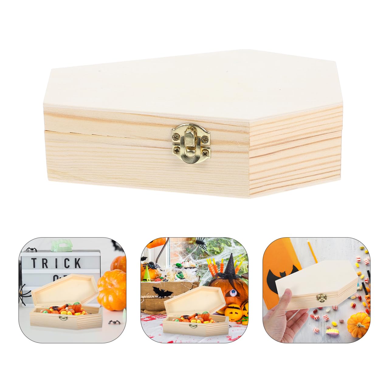 Zerodeko Coffin Shaped Jewelry Box Lightweight Portable Wooden Storage Case Halloween Decorations and Gift Box for Earrings Necklaces and Treats Classic Gothic Design for Home and Parties