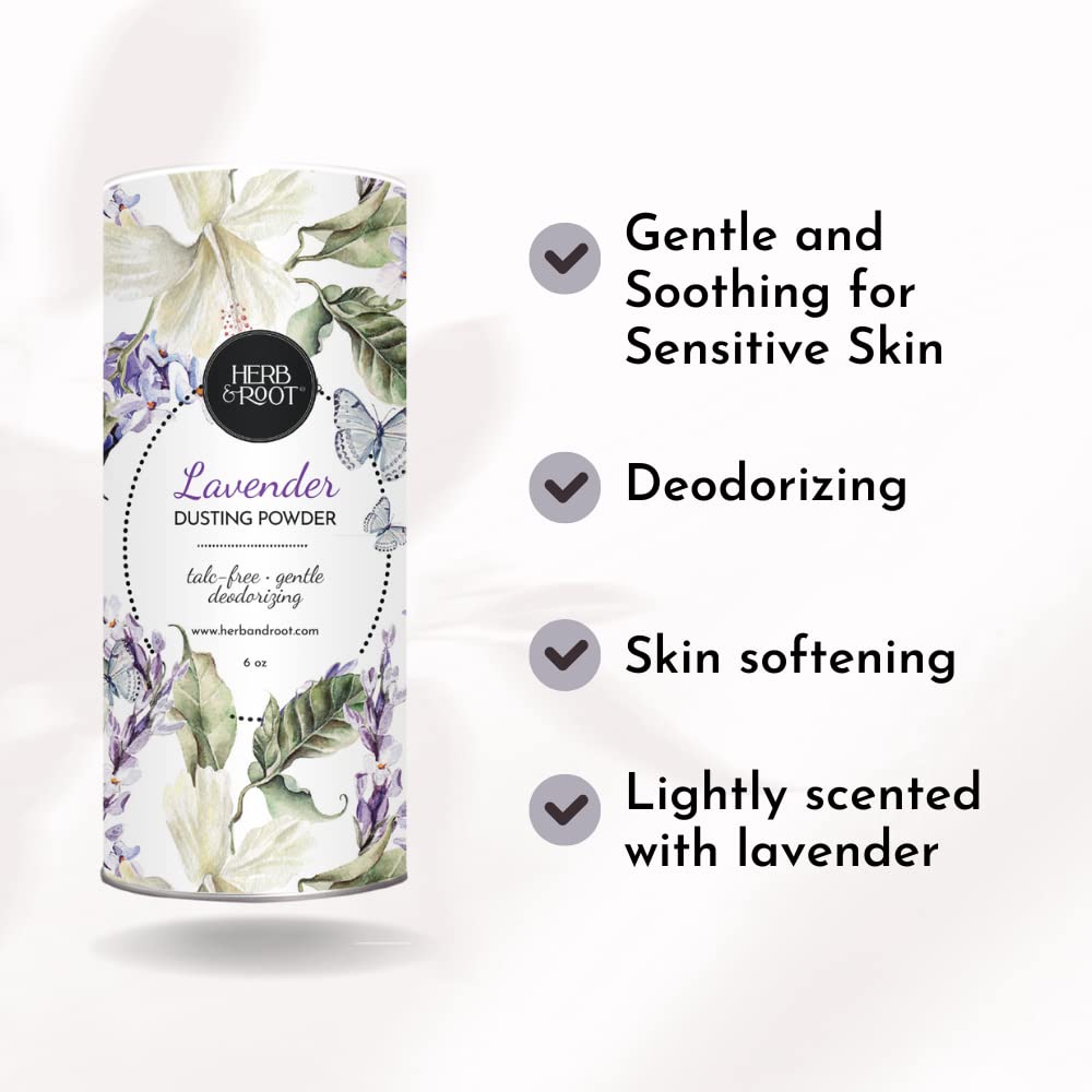 Lavender Talc-Free Dusting Powder with Arrowroot, Oats, Zinc & Magnesium - Soothing Body Powder for Women, Chafing & Deodorizing