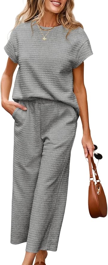 SHEWIN Womens Two Piece Fall Outfits Sweatsuits Casual Pullover Tops and Wide Leg Sweatpant Lounge Sets