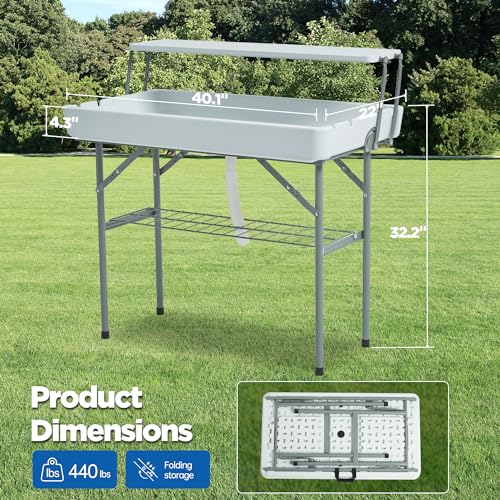 Real Relax Two-Tier Portable Cooler Table, Fill and Chill Desk for Food Drink Beverage, Foldable Party Ice Table for Campi...