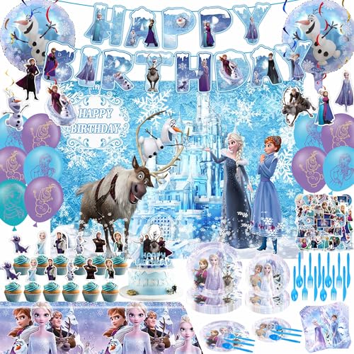 171 PCS Elegant Birthday Party Supplies, Party Decorations Include Tablecloth, Paper Tableware, Stickers, Backdrop, Banne...