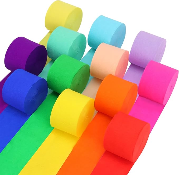 12 Rolls Crepe Paper Streamers, 12 Colors Streamers Party Supplies for Birthday Party Baby Shower Rainbow DIY Christmas Ha...