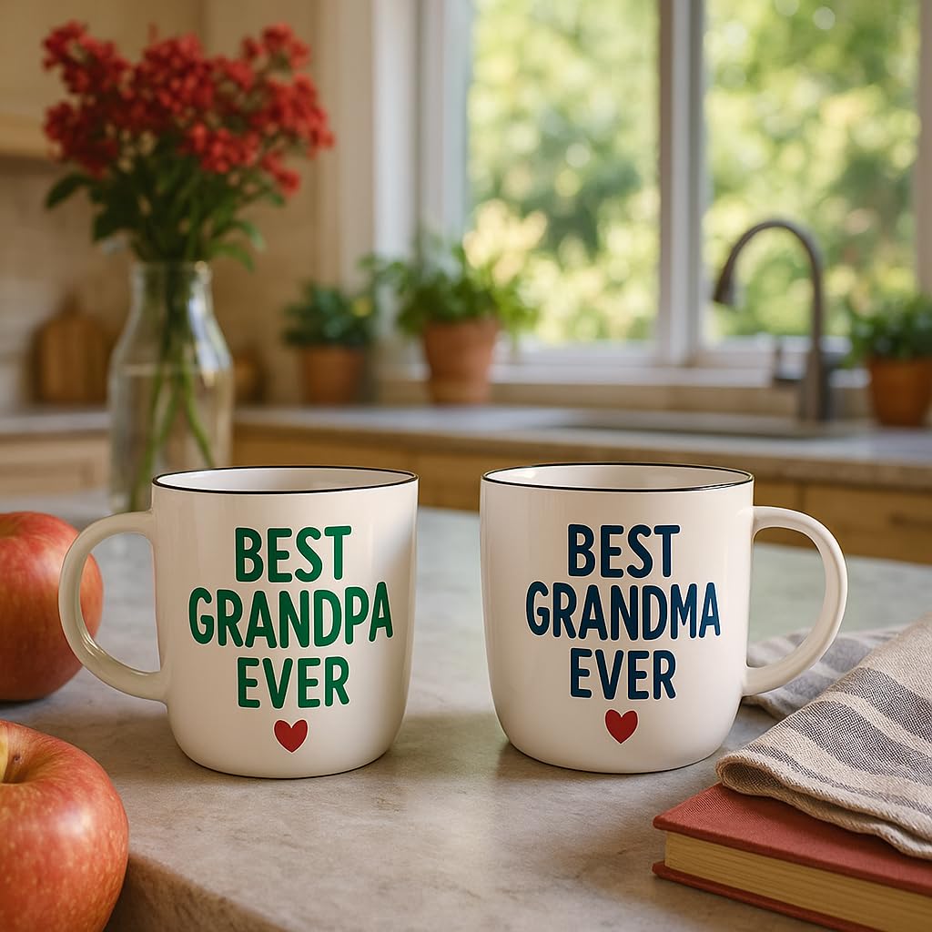 Triple Gifffted Worlds Best Grandparents Coffee Mugs for Grandma and Grandpa, Gifts Ideas From Grandkids, Grandchildren, New First Time Grandparent Announcement Christmas Valentines Day, Ceramic 380ml