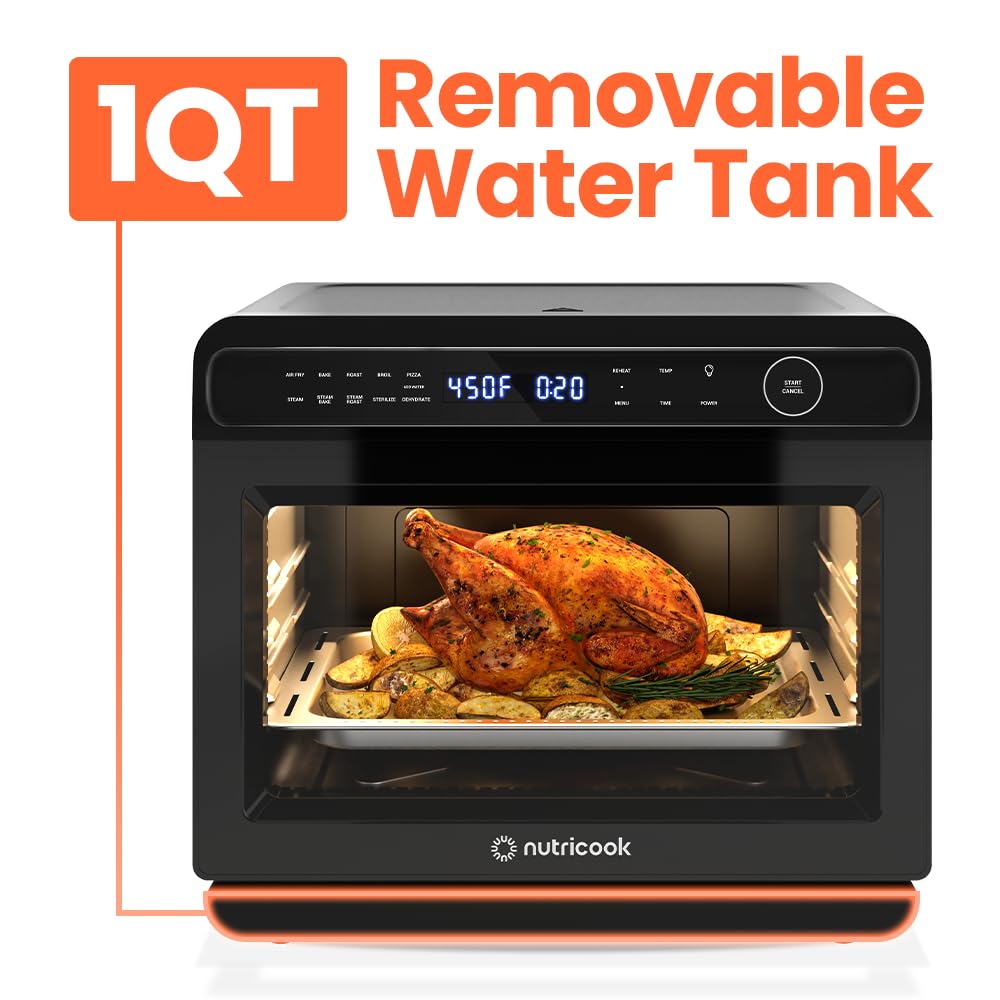 Nutricook Steami 24L Steam Air Fryer Oven – 11-in-1 Convection Countertop Multi-Cooker with Real Steam Tech, Air Fry, Bake, Roast, Dehydrate, Sterilize, Stainless Steel Interior – 1600W