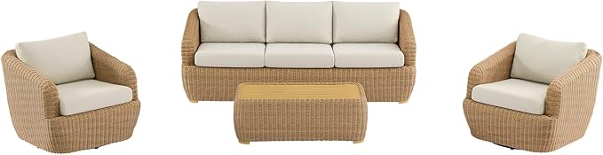 CHITA 4 Pieces Patio Wicker Furniture Set, Outdoor Rattan Bistro Set with Removable Thickened Cushions, Fully Assembled