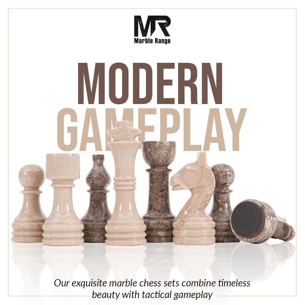 Marble Chess Set for Adults 15" Handmade Verona & Oceanic Board Game with 32 Chess Pieces, 2 Extra Queens & Storage Box, Luxury Travel Game – Elegant Home Décor