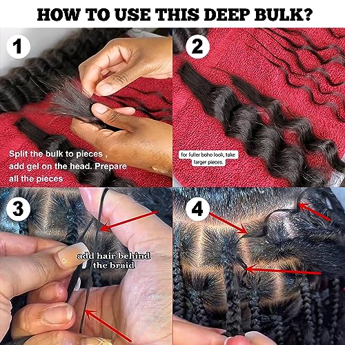 Highlight Deep Wave Bulk Hair Human Braiding Hair for Boho Braids Wet And Wavy Curly No Weft (18 Inch-100G, P2/30)