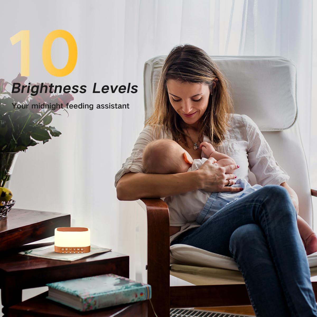 SleeZOO Sound Machine White Noise Machine with 25 Soothing Sounds 12 Colors Light with 10 Adjustable Levels 32 Adjustable Volumes 5 Timers Portable Sleep Machine for Adults Kids Baby (Wood)